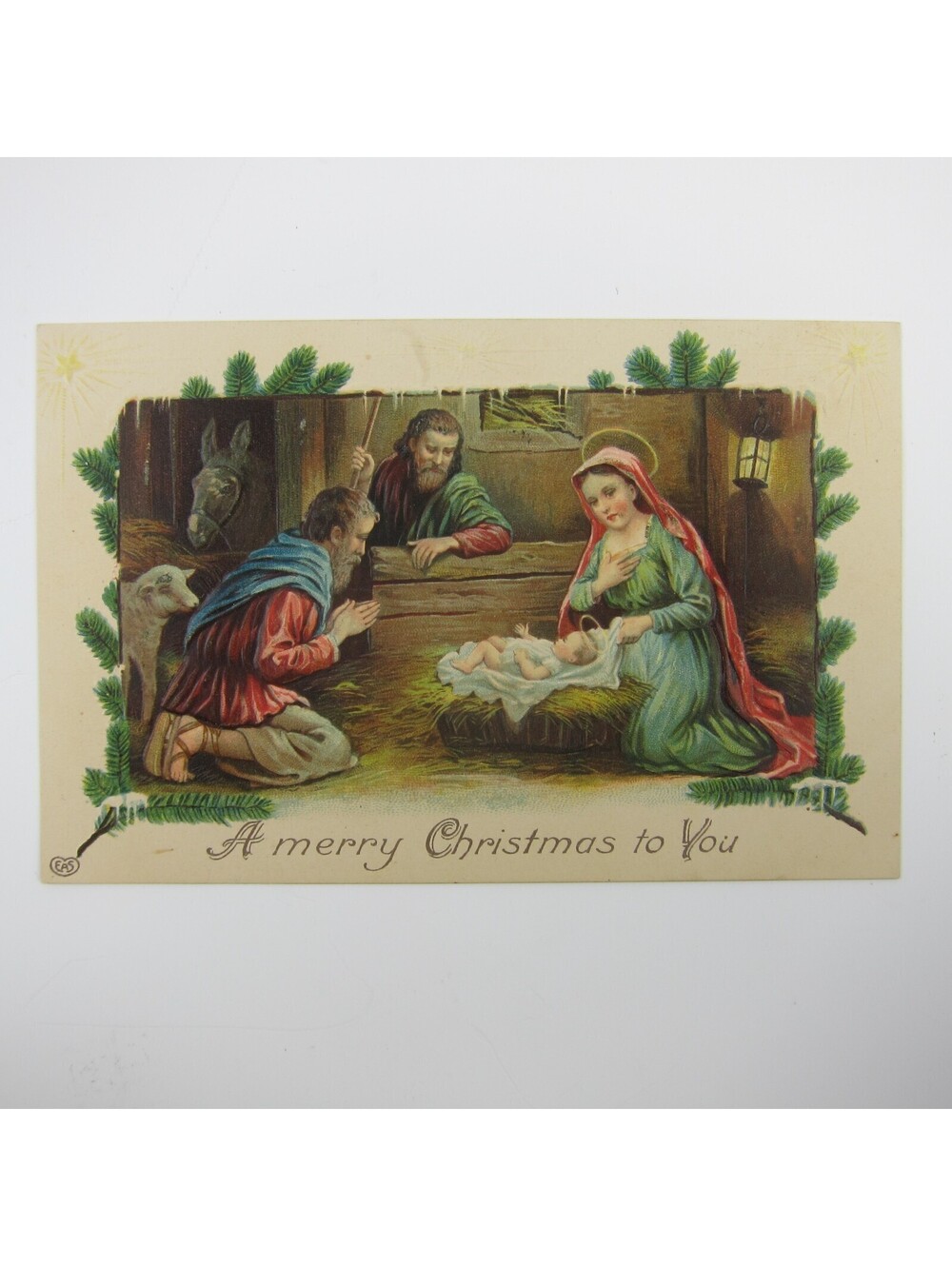 Christmas Postcard EAS German Nativity Baby Jesus Mary Shepherd Embossed Antique